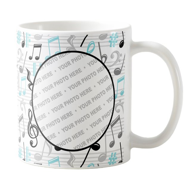 Turquoise Music Pattern Photo Mug (Turquoise Music Pattern Photo Mug at Amy's Coffee Mugs on Zazzle. )