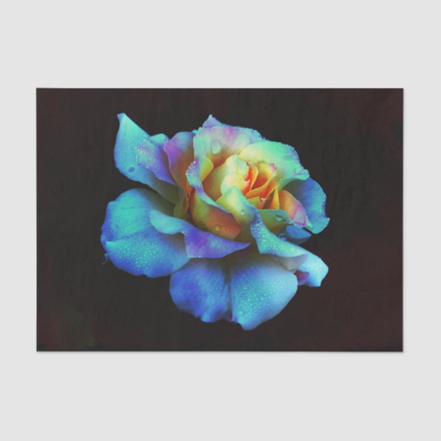 Turquoise N Gold Rainbow Rose  Tissue Paper (Front)