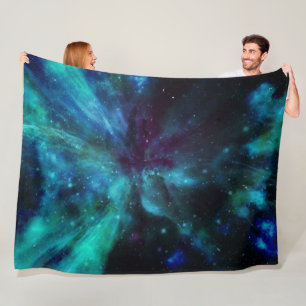 Turquoise N Purple Nebula Fleece Blanket