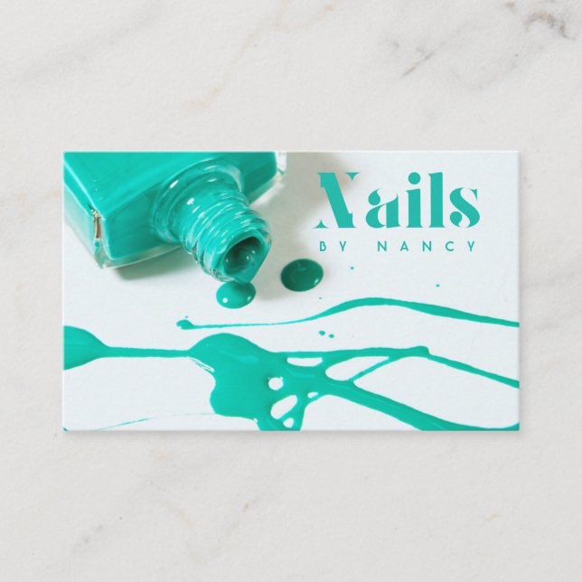 turquoise Nail Salon Manicurist Polish Bottle Business Card (Front)