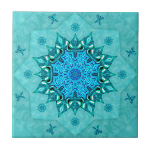 Turquoise Nature Mandala Ceramic Tile