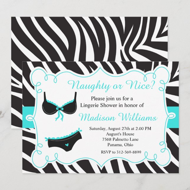 Turquoise Naughty or Nice Lingerie Bridal Shower Invitation (Front/Back)