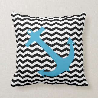 Turquoise Nautical Anchor Chevron Print Pillow