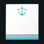 Turquoise Nautical Heart Anchor Notepad<br><div class="desc">Navy and sky blue heart anchor with nautical stripes.</div>