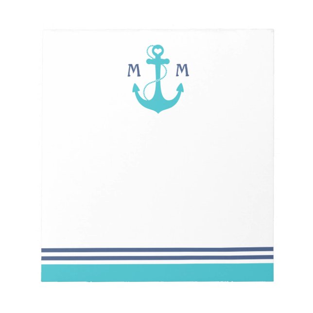 Turquoise Nautical Heart Anchor Notepad (Front)