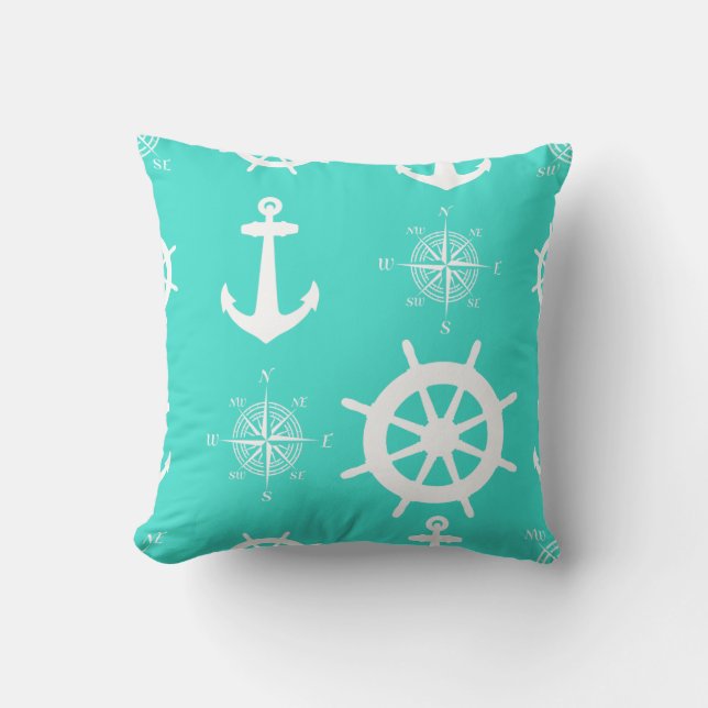 Turquoise Nautical Pattern Cushion (Front)