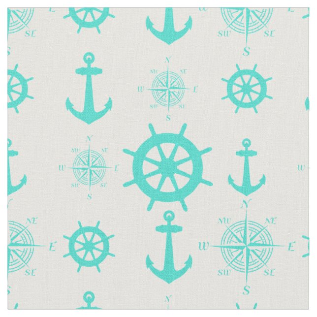 Turquoise Nautical Pattern Fabric (Close Up)