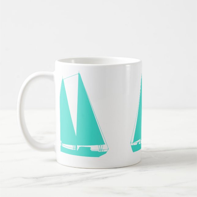 Turquoise Nautical Sailboat Coffee Mug (Left)