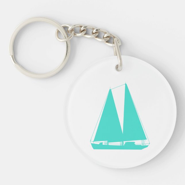 Turquoise Nautical Sailboat Key Ring (Front)