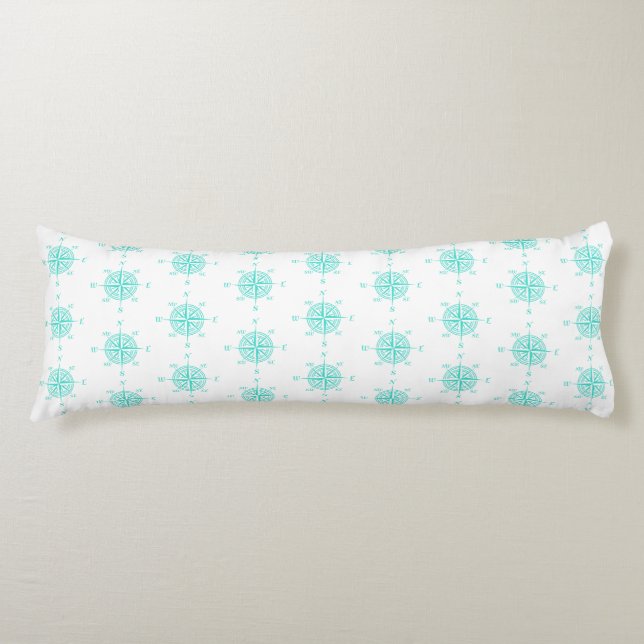 Turquoise Nautical Sailing Compass Body Cushion (Front)