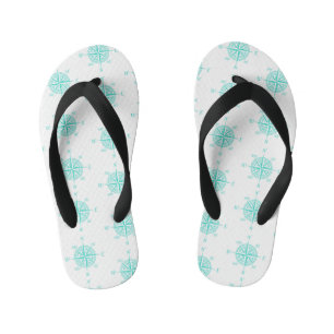 Turquoise Nautical Sailing Compass Kid's Flip Flops
