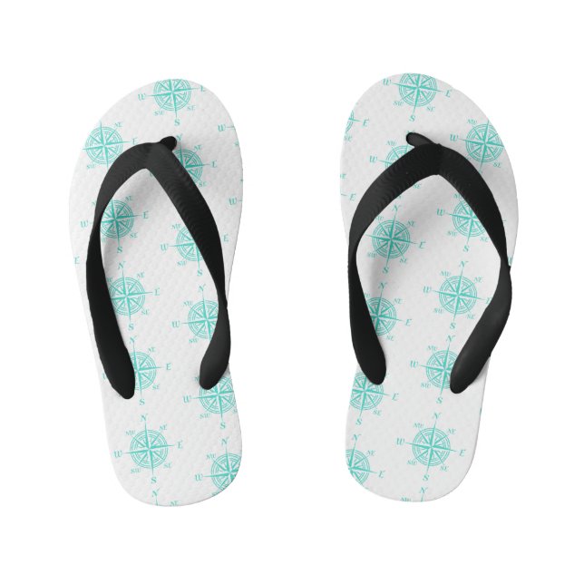 Turquoise Nautical Sailing Compass Kid's Flip Flops (Footbed)