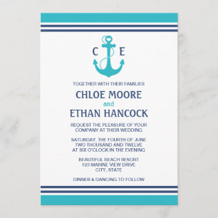 Turquoise Nautical Wedding Invitations
