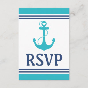 Turquoise Nautical Wedding RSVP Card