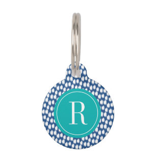 Turquoise & Navy Animal Print   Pet Tag