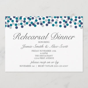 Turquoise Navy Grey Polka Dot Rehearsal Dinner Invitation