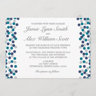 Turquoise Navy Grey Polka Dot Wedding Invitation