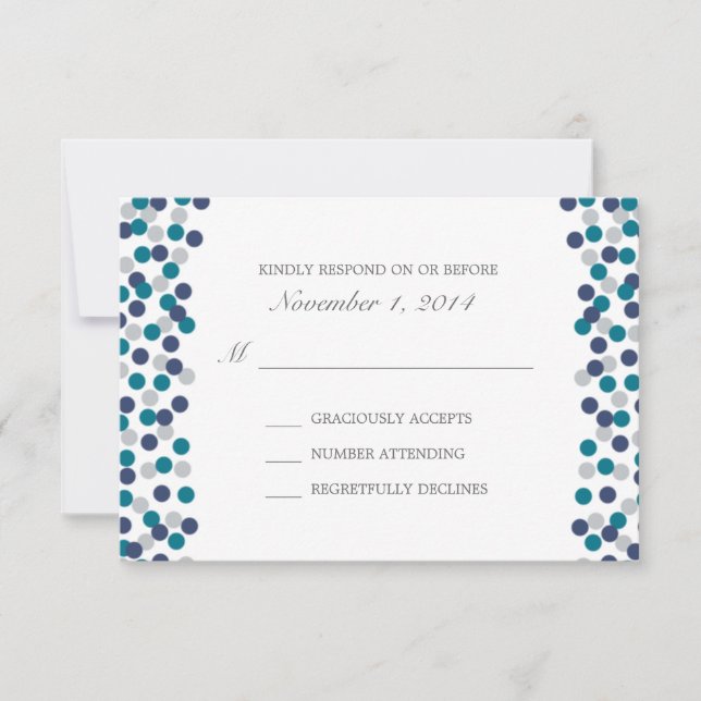 Turquoise Navy Grey Polka Dot Wedding Response (Front)