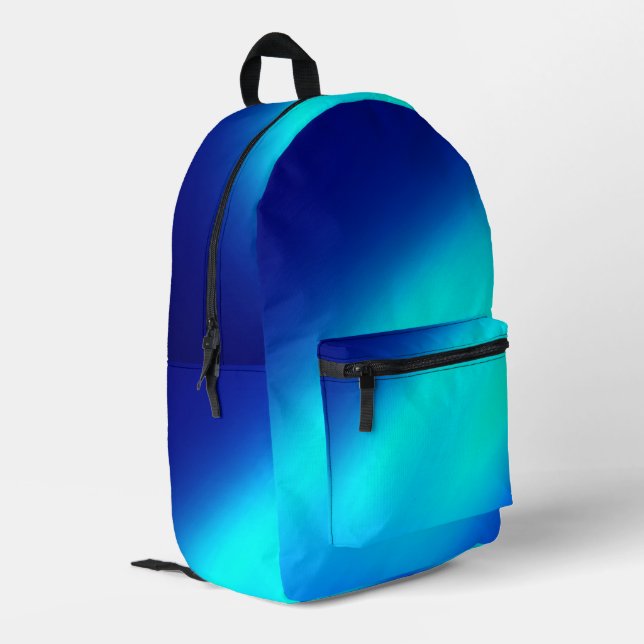 Turquoise Navy ombre moonlight Double Stripe  Printed Backpack (Back Corner Left)
