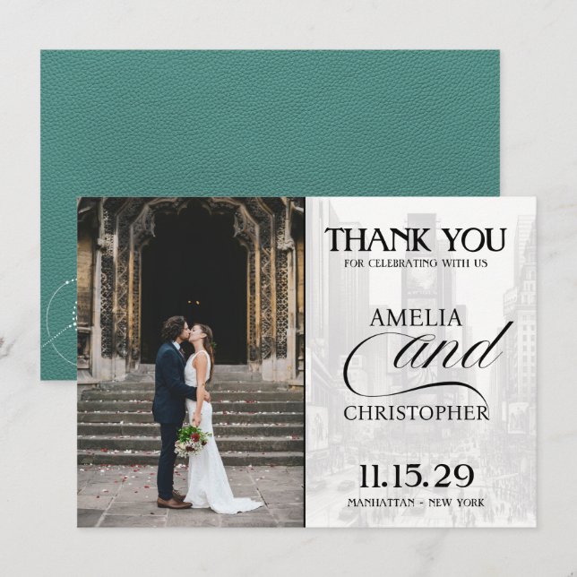 Turquoise New York City Passport Thank You Card (Front/Back)