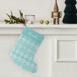 Turquoise Nordic Sweater Pattern Personalised Small Christmas Stocking
