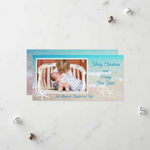 Turquoise Ocean Beach Christmas Photo Card