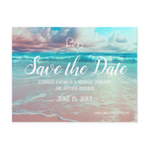 Turquoise Ocean Beach Heart Wedding Save the Date