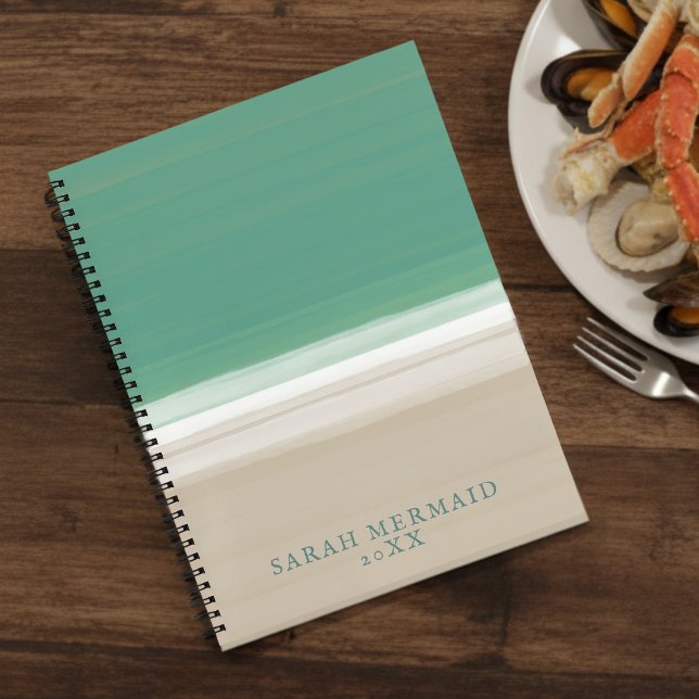 Turquoise Ocean Beach Name Modern Recipe Notebook (Add your name to this modern ocean beach recipe book)