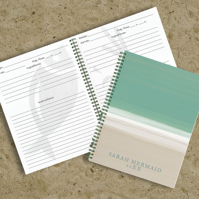 Turquoise Ocean Beach Name Modern Recipe Notebook (Add your name to this modern ocean beach recipe book)
