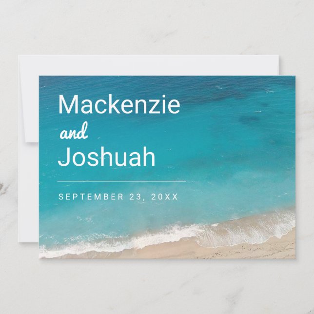 Turquoise Ocean Engagement Photo Beach Wedding Save The Date (Front)