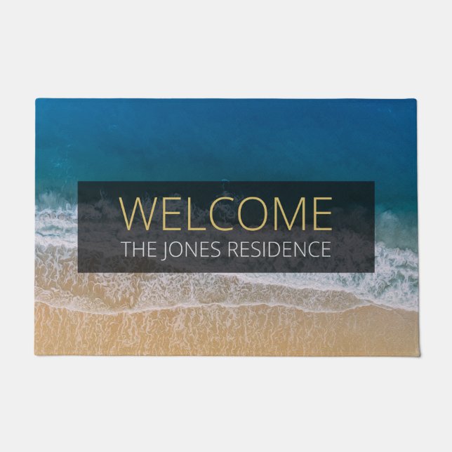 Turquoise Ocean Florida Sandy Beach Typography Doormat (Front)