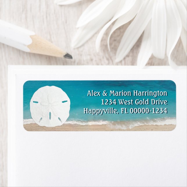 Turquoise Ocean Sand Dollar Return Address (Insitu)