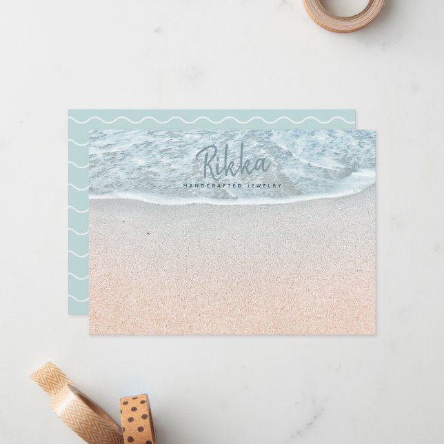 Turquoise Ocean Sandy Beach Handmade Jewellery Card (Front/Back In Situ)