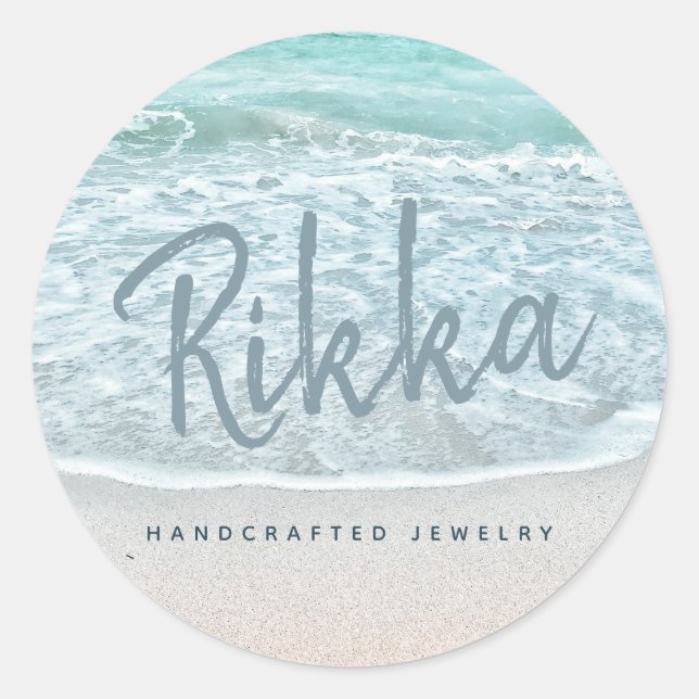 Turquoise Ocean Sandy Beach Handmade Jewellery Classic Round Sticker (Front)