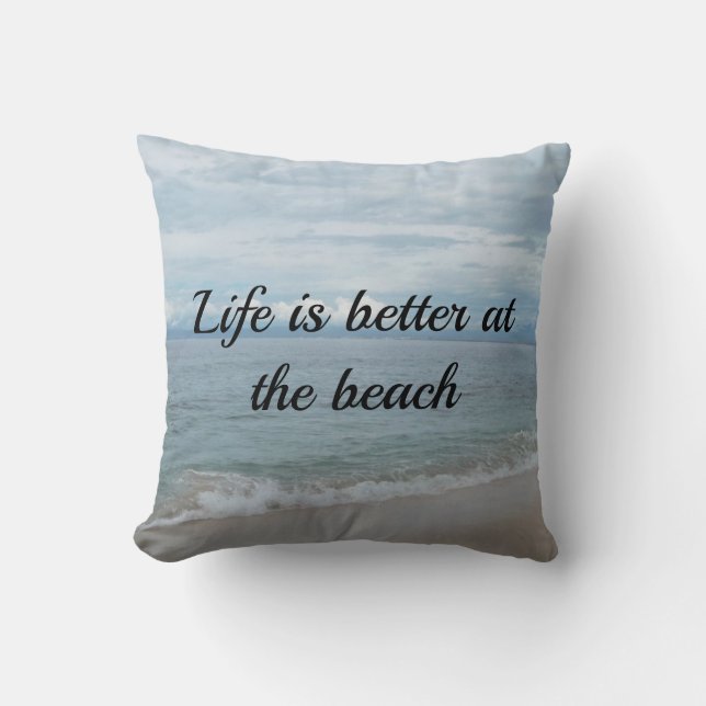 Turquoise ocean, sandy beach with text cushion (Front)