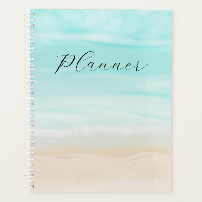 Turquoise Ocean Sky and Sand Minimalist Beach Planner (Front)