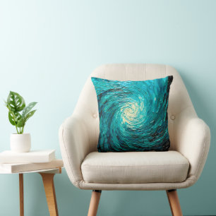 Turquoise Ocean Vortex Abstract Cushion