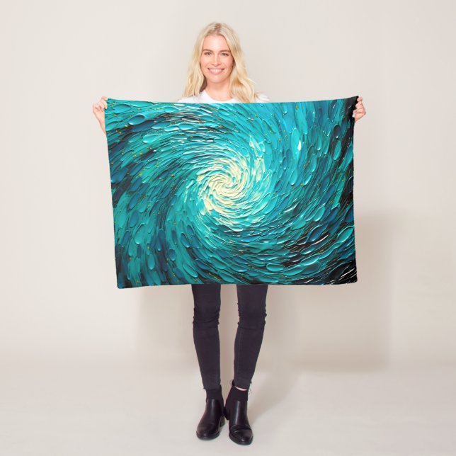 Turquoise Ocean Vortex Abstract Fleece Blanket (In Situ)