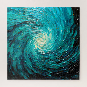 Turquoise Ocean Vortex Abstract Jigsaw Puzzle
