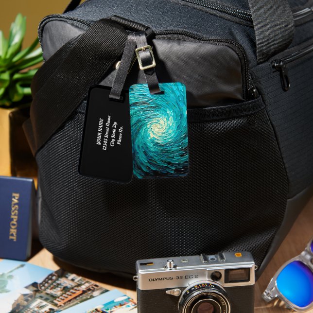 Turquoise Ocean Vortex Abstract Luggage Tag (Front & Back)