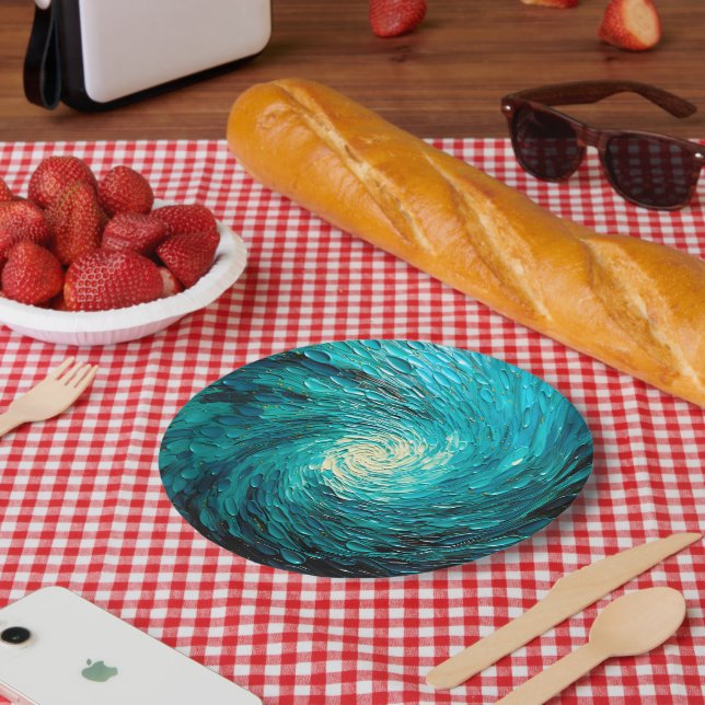 Turquoise Ocean Vortex Abstract Paper Plate (Picnic)