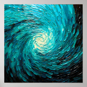 Turquoise Ocean Vortex Abstract Poster