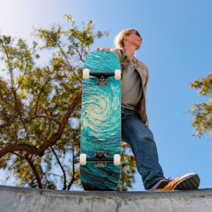 Turquoise Ocean Vortex Abstract Skateboard