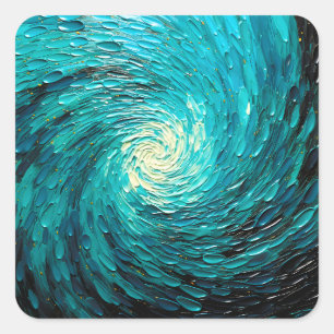 Turquoise Ocean Vortex Abstract Square Sticker