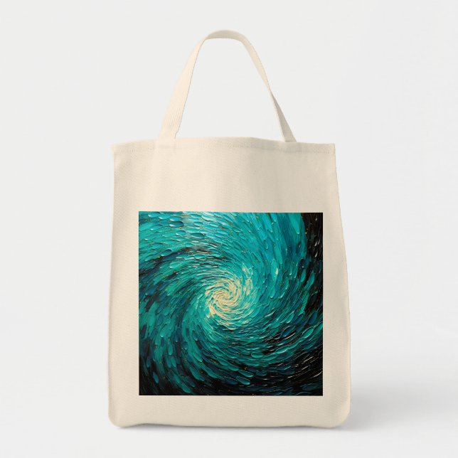 Turquoise Ocean Vortex Abstract Tote Bag (Front)