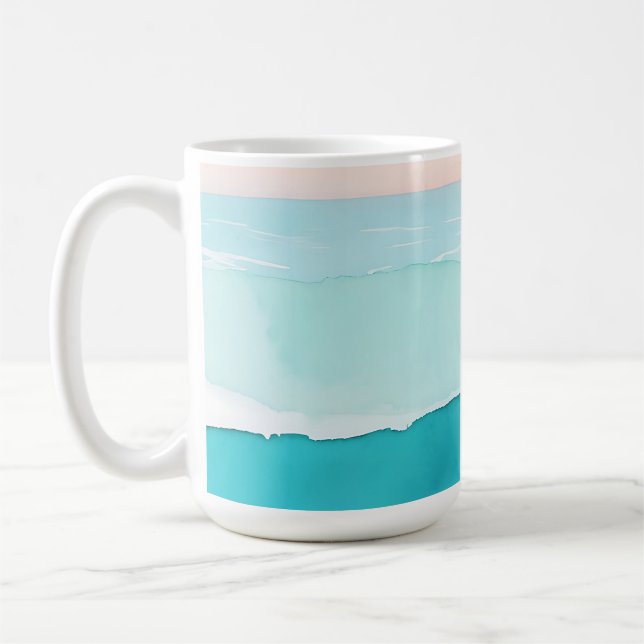 Turquoise Ocean Watercolor Sunset Coffee Mug (Left)