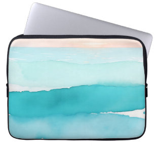 Turquoise Ocean Watercolor Sunset Laptop Sleeve