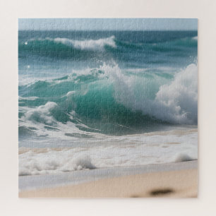 Turquoise Ocean Wave Crashing Shore Jigsaw Puzzle