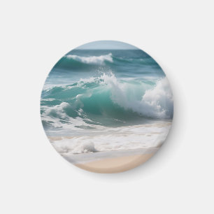 Turquoise Ocean Wave Crashing Shore Magnet