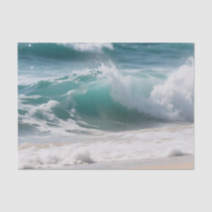 Turquoise Ocean Wave Crashing Shore Tissue Paper